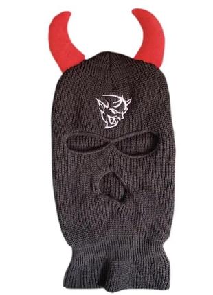 Балаклава с вышивкой демон ( с рогами ) готика гранж