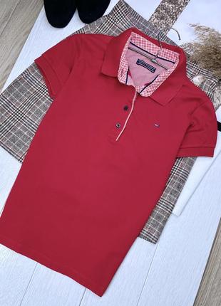 Красное хлопковое поло tommy hilfiger s футболка хлопковая