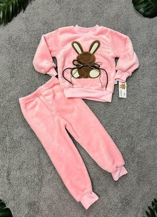 Костюм рожевий дитячий теплий, зимовий, махровий для дівчинки, плюшевий костюмчик кофта штани плюш піжама подарунок на миколая розовий