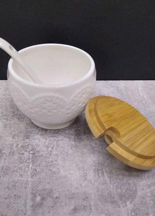 Набір для спецій 3 предмети на бамбуковій підставці interos соломинка-перечниця, цукорниця pj021522 фото