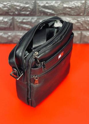 Мужская сумка через плечо tommy hilfiger чёрная барсетка томми хилфигер9 фото