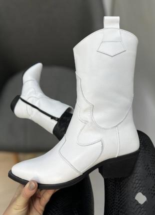 Білі чоботи козаки kazaki rstyle натуральна шкіра з аплікацією зима демісезон