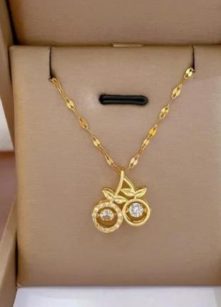 Красивое колье цепочка с кулоном вишенки 🍒 нержавеющая сталь