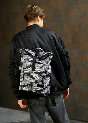 👜 рюкзак ролл sambag rolltop kzn черный принт "palm" унисекс