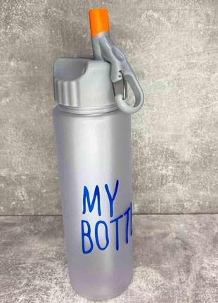 Пляшка для води my bottle з відсіком для фруктів/льда прозора/матова із синім написом 600 мл wb-3802 фото