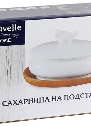 Цукорниця порцелянова 250 мл на бамбуковій підставці "пташка" bona di 375-3812 фото