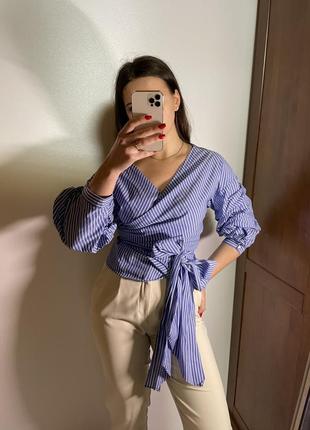 Полосатая рубашка zara на запах с бантом можно надевать двумя разными способами