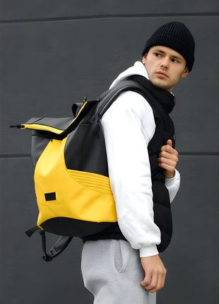 Нова колекція! унікальний рюкзак sambag rolltop x чорний з жовтим3 фото