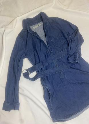 Джинсовая рубашка с карманами джинсовое платье с поясом, джинсовая туника4 фото