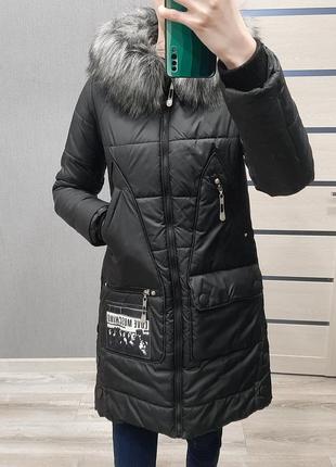 Жіноче зимове пальто чорне розмір s-m