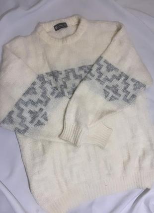 Белый с орнаментом свитер олдскул, молочный свитер винтажный белый вязаный мирер, теплый белый мирер1 фото