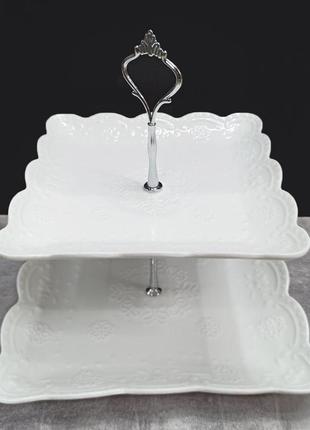 Фруктовница фарфоровая white city кружево 2 яруса 20+25см, высота 25см bona 988-138