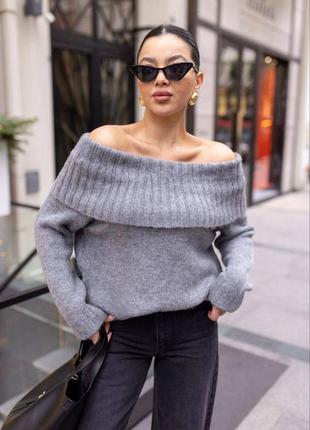 Трикотажний трендовий светр з відкритими плечима оверсайз крою в стилі zara 🔥5 фото