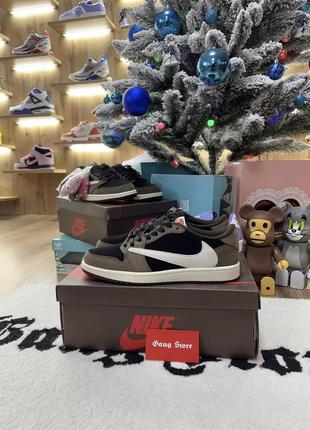 Кросівки nike air jordan 1 low x travis scott “mocha” brown / black
