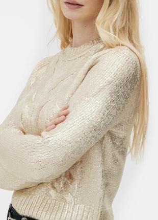 Стильный вязаный женский свитер с золотым напылением теплый модный свитер золото2 фото