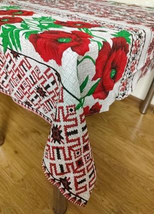 Натуральна льняна скартертина в українському стилі маки 110*150, 180*150, 150*2206 фото