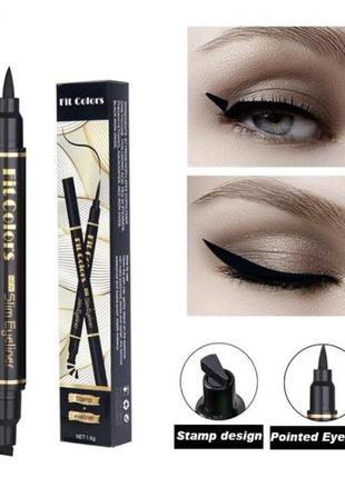 Підводка-штамп для стрілок dual stamp eyeliner двостороння підводка для очей фломастер чорний олівець маркер із прикладом водостійка5 фото