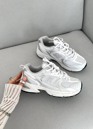 New balance white grey silver жіночі кросівки нью беланс шкіряні білі