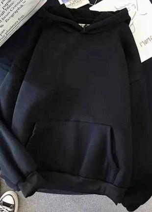 Спортивный худи на флисе оверсайз с капюшоном толстовка белый черный серый теплый стильный трендовый2 фото