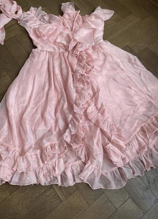 Шифонова коктейльне або випускне плаття з запахом і розрізом рожевого кольору s xs5 фото