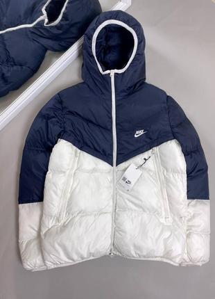Куртка жіноча / чоловіча синя / біла з капюшоном коротка тепла до - 20°с nike