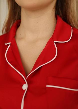 Червона сексуальна атласна шовкова піжама сорочка і шорти s-l4 фото