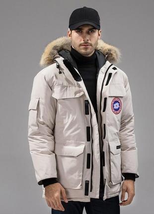 Пуховик чоловічий зимовий натуральний "down jacket" бежевий