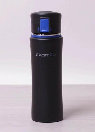 Термос-бутылка kamille 500 мл спортивная из нержавеющей стали черный / синий км-2066