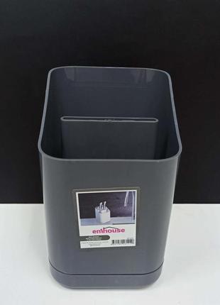 Лоток для столовых приборов emhouse 11х12х h-17 см пластик серый ep-910