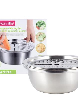 Набор 3 в 1 (миска, дуршлаг, терка) из нержавеющей стали kamille km-5125