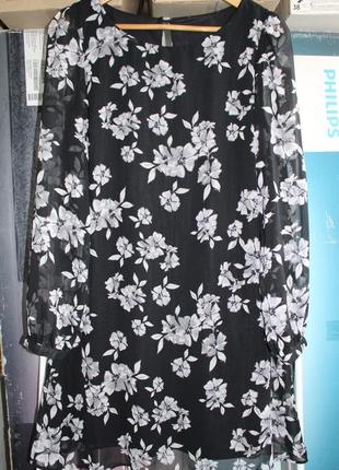 Платье а-силуэта с цветочным принтом из шифона2 фото