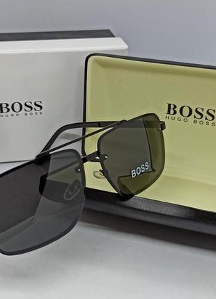 Очки в стиле boss мужские солнцезащитные черные поляризованные в черном металле