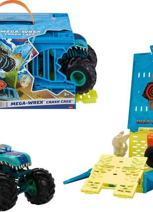 Ігровий набір hot wheels monster trucks мега рекс у клітці 1:24 mega-wrex hnn04