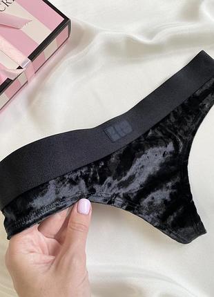 Черные бархатные трусики victoria’s secret pink оригинал бархатные стринги стринги
