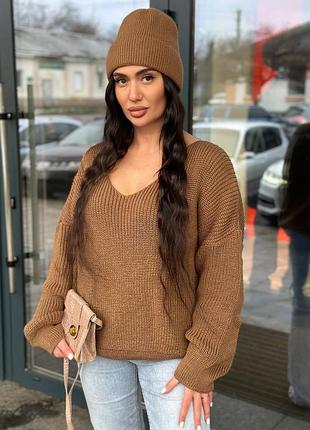 Молодежный женский свитер с глубоким декольте ✅код:  217-15 фото