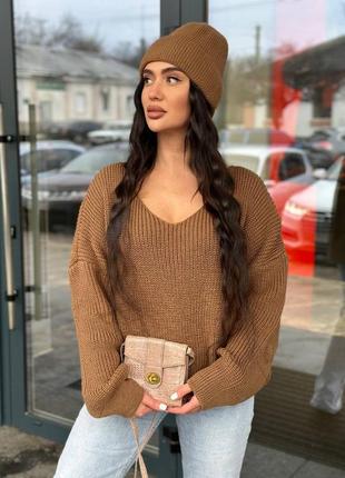 Молодежный женский свитер с глубоким декольте ✅код:  217-12 фото