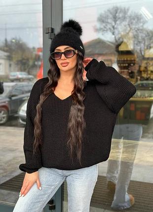 Молодежный женский свитер с глубоким декольте ✅код:  217-13 фото