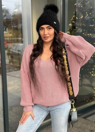 Молодежный женский свитер с глубоким декольте ✅код:  217-16 фото