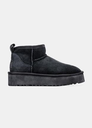 Черные замшевые угги на платформе с натуральной овчиной ugg ultra mini platform black