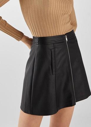 Юбка кожаная bershka высокая посадка/талия