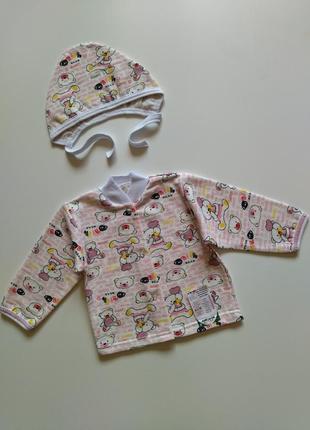 Хлопковая кофта и шапочка чепчик для малышей кофточка на пуговицах