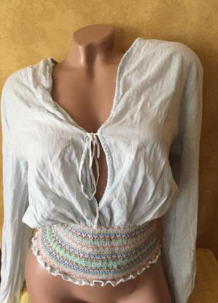 Блуза на резину свободная коттон рубашка туника майка