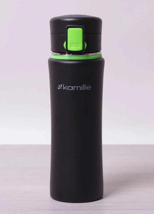 Термос-бутылка kamille 500 мл спортивная из нержавеющей стали черный / зеленый км-2066