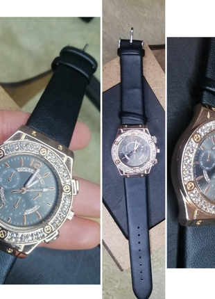Годинник жіночий з камінцями наручний годинник ремінець під шкіру1 фото
