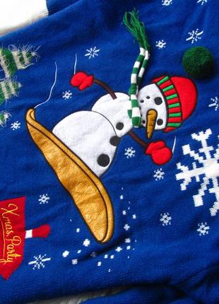 Вязаная кофта свитер джемпер снеговик новогодний новый год рождественский christmas next3 фото