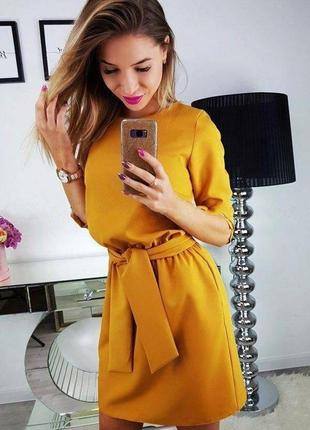 Платье на каждый день, ткань костюмка, цвет горчица