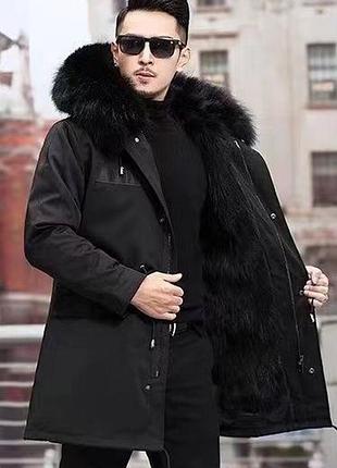 Куртка зимова чоловіча парка чорна зі знімною хутряною підкладкою l