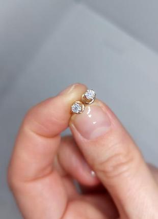 Сережки золото з діамантом,  пусети гвіздочки 585, серьги с бриллиантами4 фото