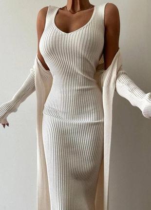 Теплий костюм із ангори рубчик кардиган вільного прямого крою сукня з декольте довга міді по фігурі
