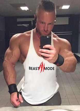 Майка мужская спортивная с узкими бретелями "beast mode" черная
